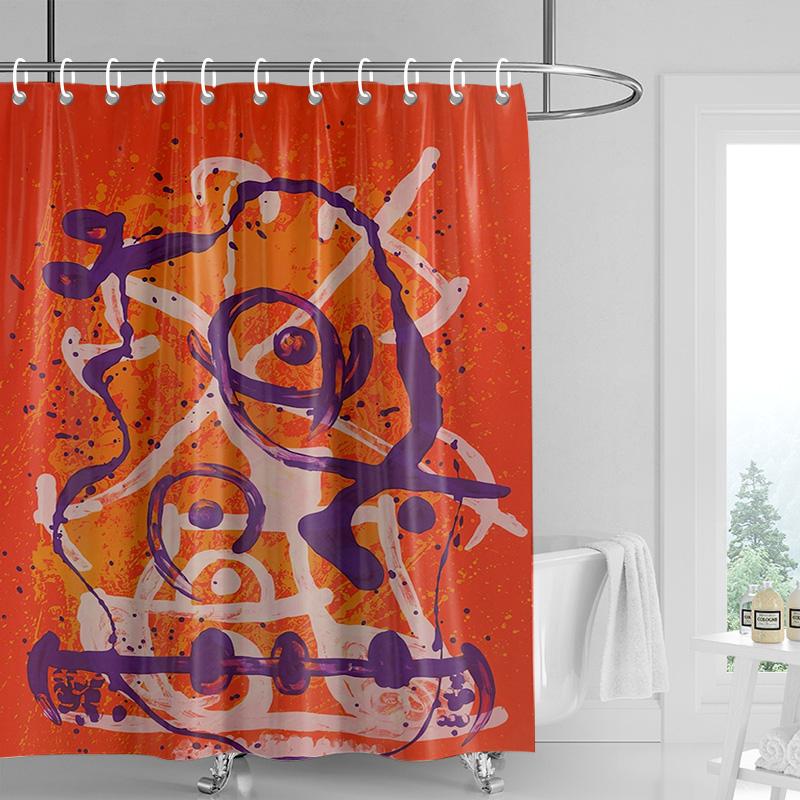 Vibrant geometric shower curtain-orange black modern bathroom decoration, waterproof polyester, colorful abstract home design