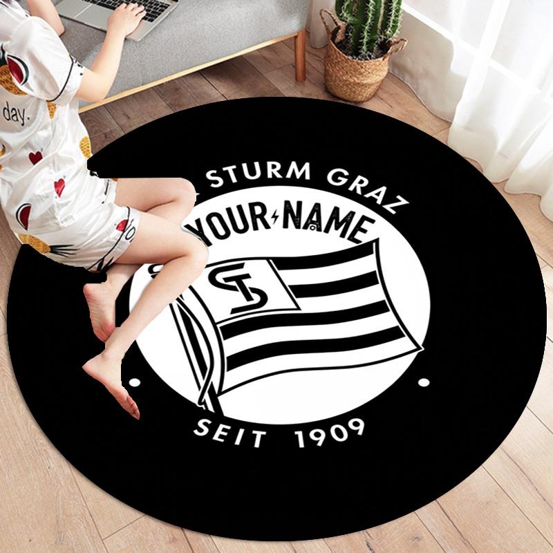 Sk Sturm Graz Crest Custom Name Round Area Rug Carpet Rug For Living Room Bedroom Sofa Playroom Decor Nonslip Floor Mat