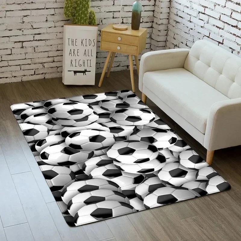 Sporty Football Pitch Floor Mat Non-Slip Washable Carpet for Living Room or Boy's Bedroom Vibrant Rug for Sofa Area Decor