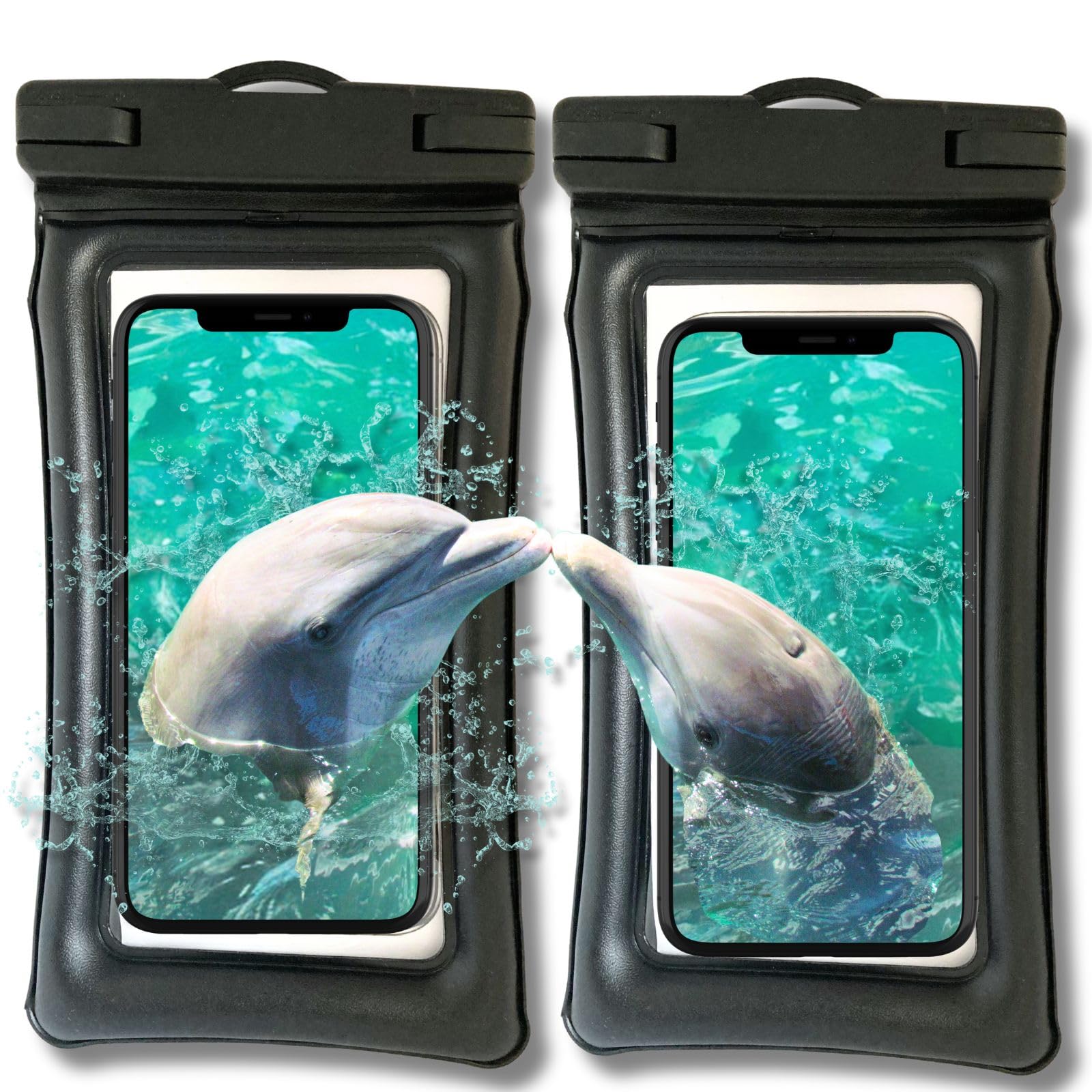 

Set of 2 Fully Smartphone Case IPX8 Comfortable Face ID Underwater Strap Rain Black [Cool Leather-Look Material] & [Floating & Waterproof] Pouch, чёрный
