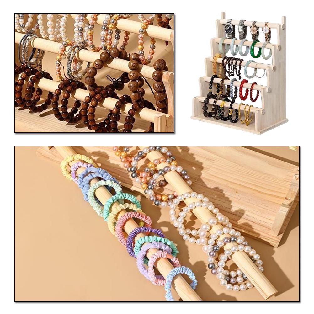 Wood Bracelet Display Stand Multi Layer Bracelet Organizer Multi-Function Bangle Storage Rack for Watch Bracelet Scrunchie