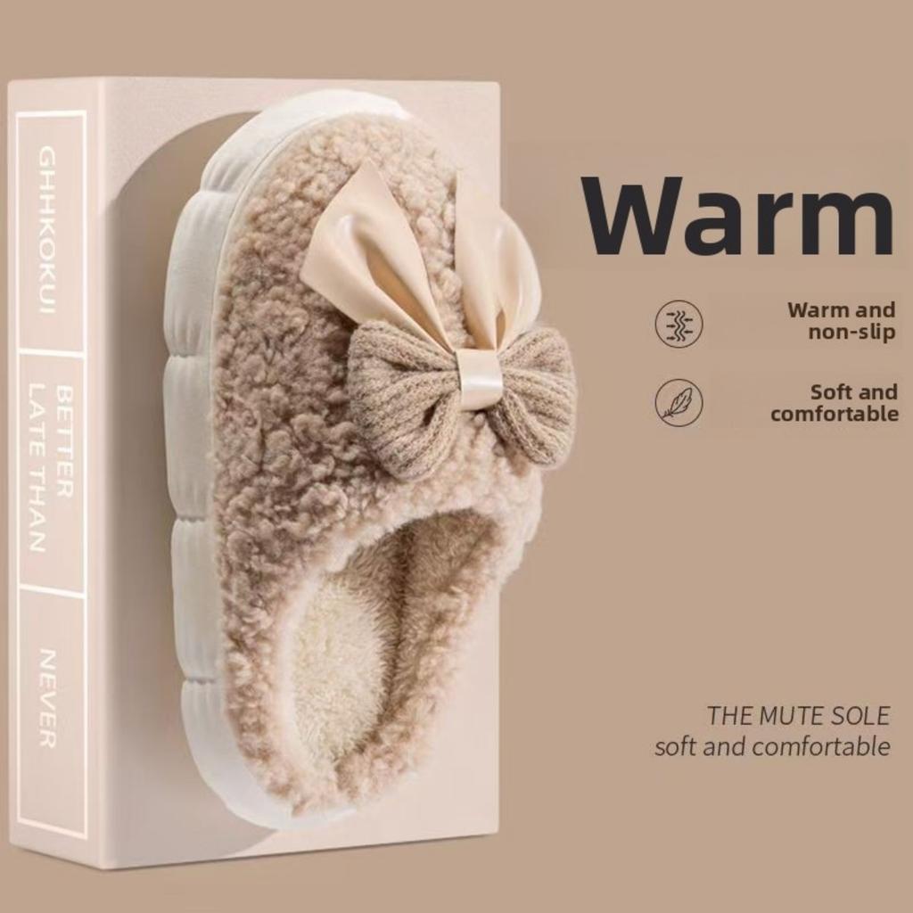 Cute Butterfly Cotton Slippers for Autumn and Winter, Women's Warm Indoor Home, Thick Soled Woolen Slippers