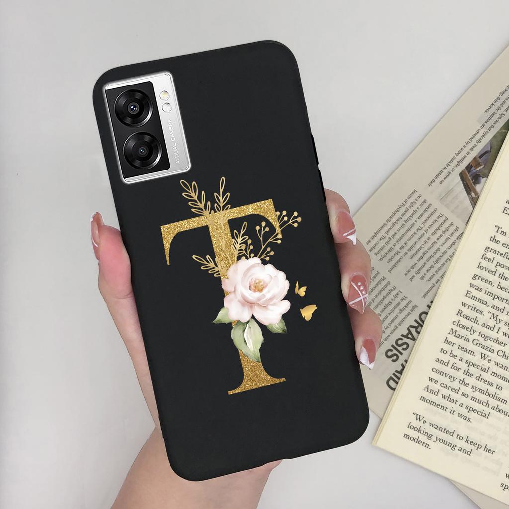 For OPPO A57 4G CPH2387 Cover Flower Letters Soft Silicone Case For OPPO A77 5G Shockproof Shell For Realme V23 5G Fundas Bumper