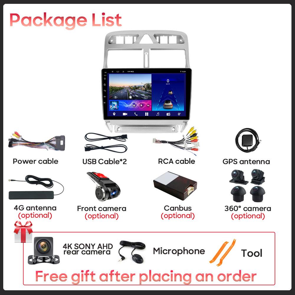 Android Multimedia For Peugeot 307 1 2001 - 2008 Car Stereo CPU Radio QLED Player Navigation  HDR Screen Dash Screen Dash Cam 5G