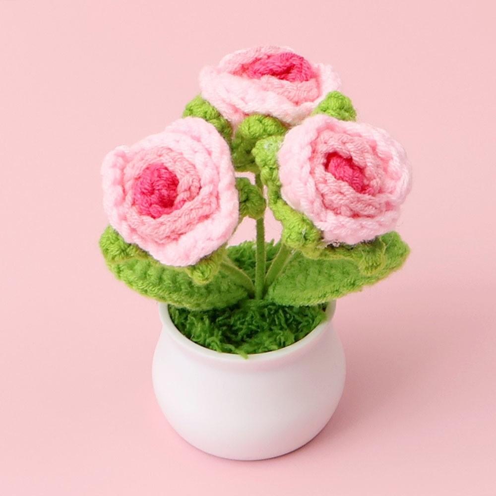 Hand-Knitted Wool Fake Flowers Set: Sunflower, Carnation, Tulip - Desktop Decor, Teacher/Student Gift, Everlasting Bouquet