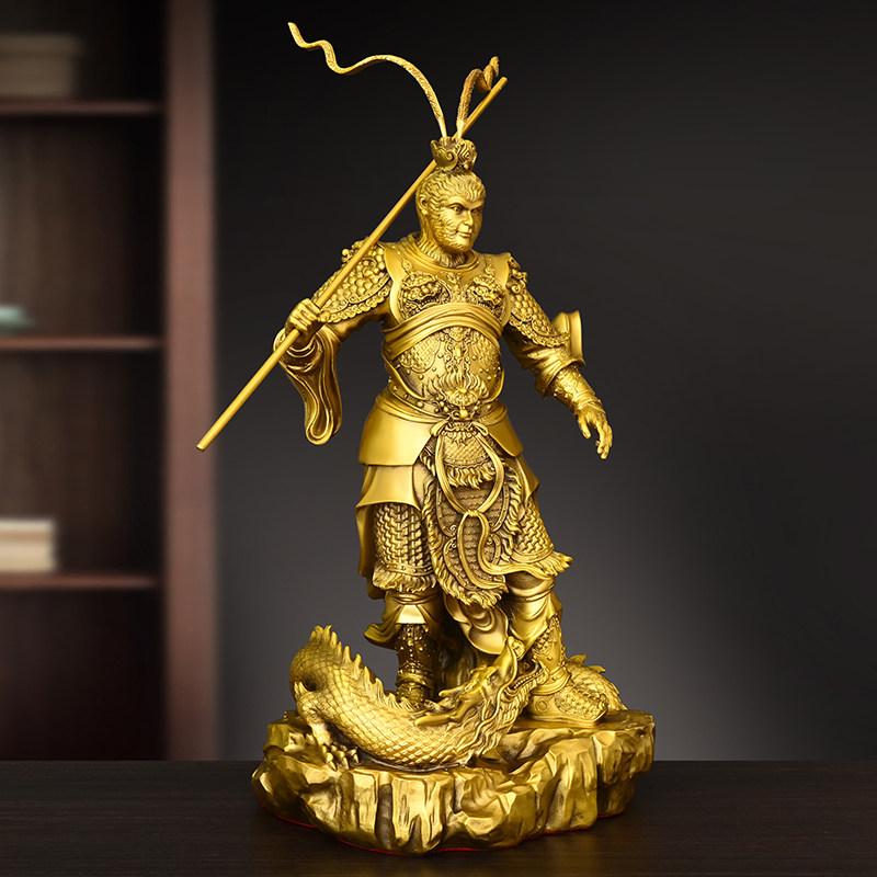 Brass Monkey Statue of The Victorious Buddha Sun Wukong for Living Room and Entryway Home Decor
