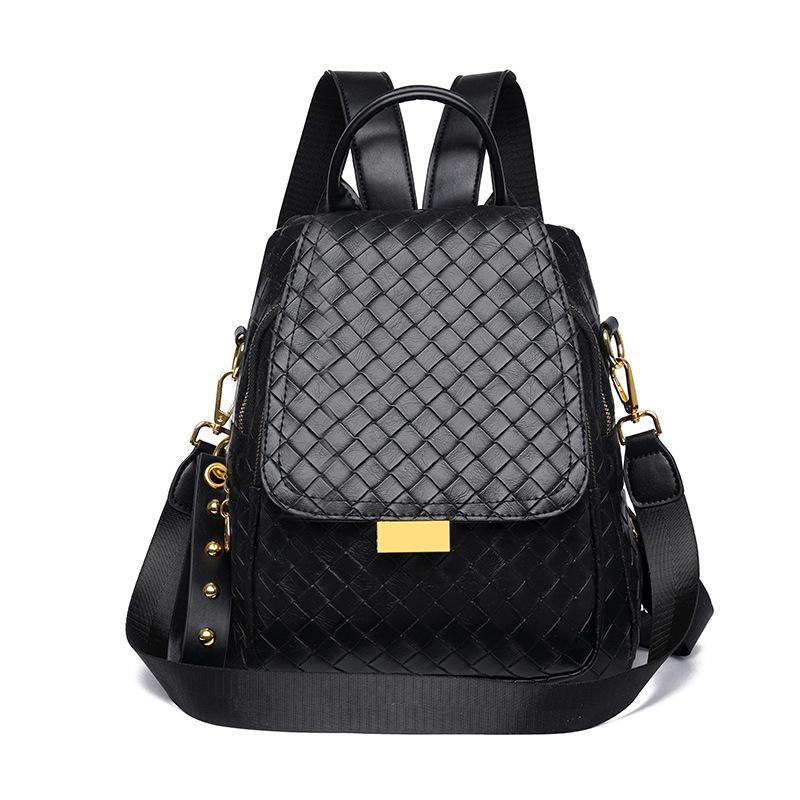 Shoulder Backpack Dual-purpose Women's Bag New Retro Fashion Casual Woven Soft Leather Texture Large-capacity Backpack