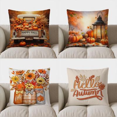 Home Decor Pumpkins with Spots and Autumn Leaves Pillow Pattern Cushion Cover Suitable for Sofa Bedroom Car Pillow Cover