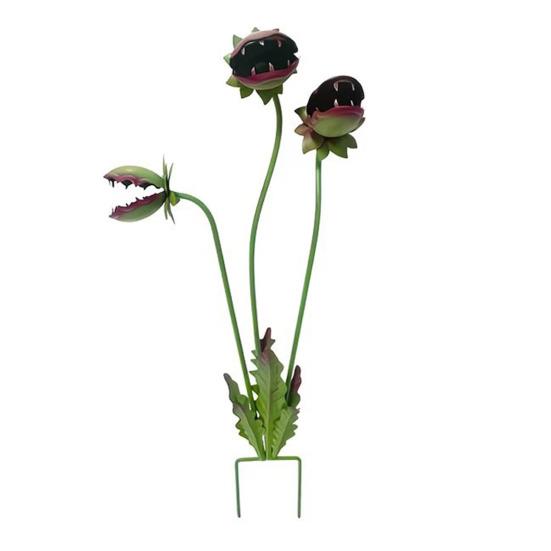 Metal Carnivorous Plant Garden Stake 25-Inch Large Venus Flytrap Flower Sculpture for Outdoor Garden Patio Lawn Yard Decor