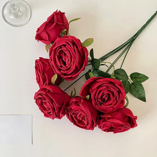 Artificial Rose Flower for Flower Arrangement 7 Heads Full Blooms Faux Silk Rose Bouquet with Stem for Home Office Party Wedding Decoration