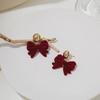Wine Red Velvet Bow Earrings - Japanese & Korean Retro Furry Design for Autumn/Winter