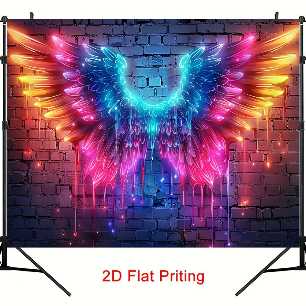2D plane featuring vibrant digital art illustrations in neon colors depicting angel wings and halos 47.2x31.5inch/120*80cm