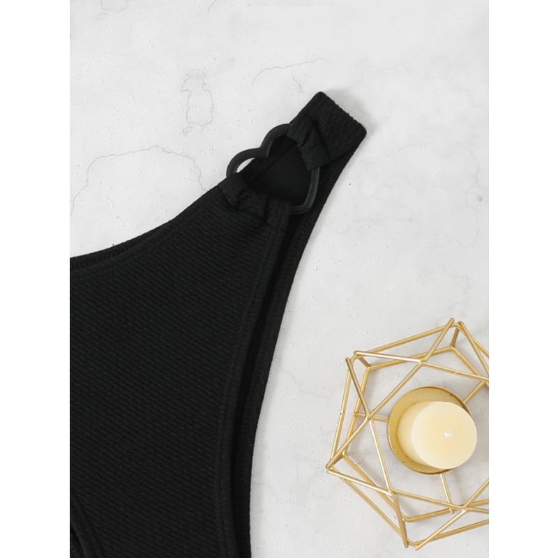 Černá bikiny s halter krkem a detaily kroužku ve tvaru srdce Dvoudílné plavky