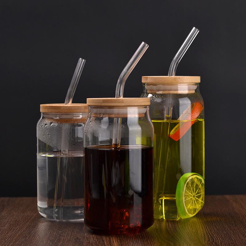 Hohes Borosilikatglas Cola-Strohhalmbecher mit Deckel - Transparent, Einschichtig, Beliebtes Haushaltsdesign