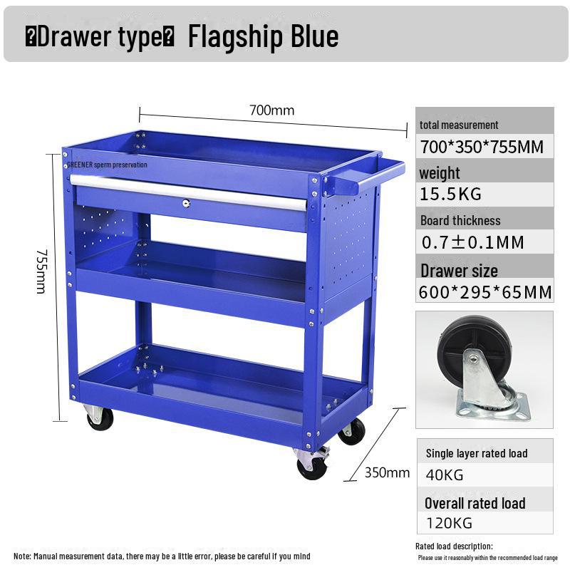 "Green Forest Utility Cart: Three-Layer Tool Trolley & Flatbed for Auto Repair & Beauty Supplies"