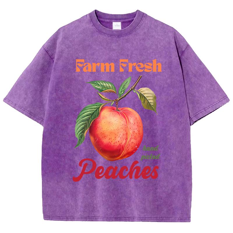Farm Fresh Hand Picked Peaches Prints Washed TShirts Women Cotton T Shirts Comfortable Distressed ONeck Tops Summer Clothes