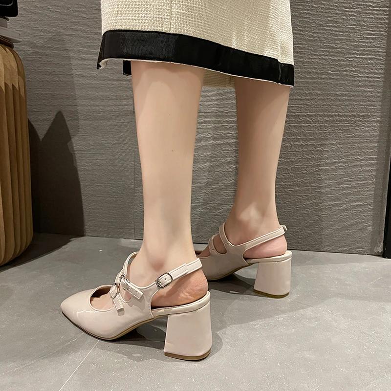 Fashion Mary Jane Shoes Women's 2025 Summer New Square Head Shallow Mouth Thick Heel Non-slip Fashion All-match Retro High-heeled Shoes