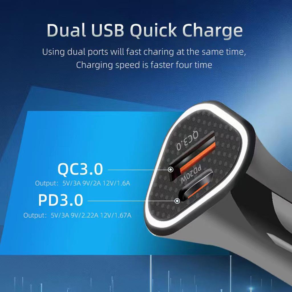 38W Dual Port Car Charger with Intelligent Current Distribution High Power Charger for Fast Charging Multiple Devices