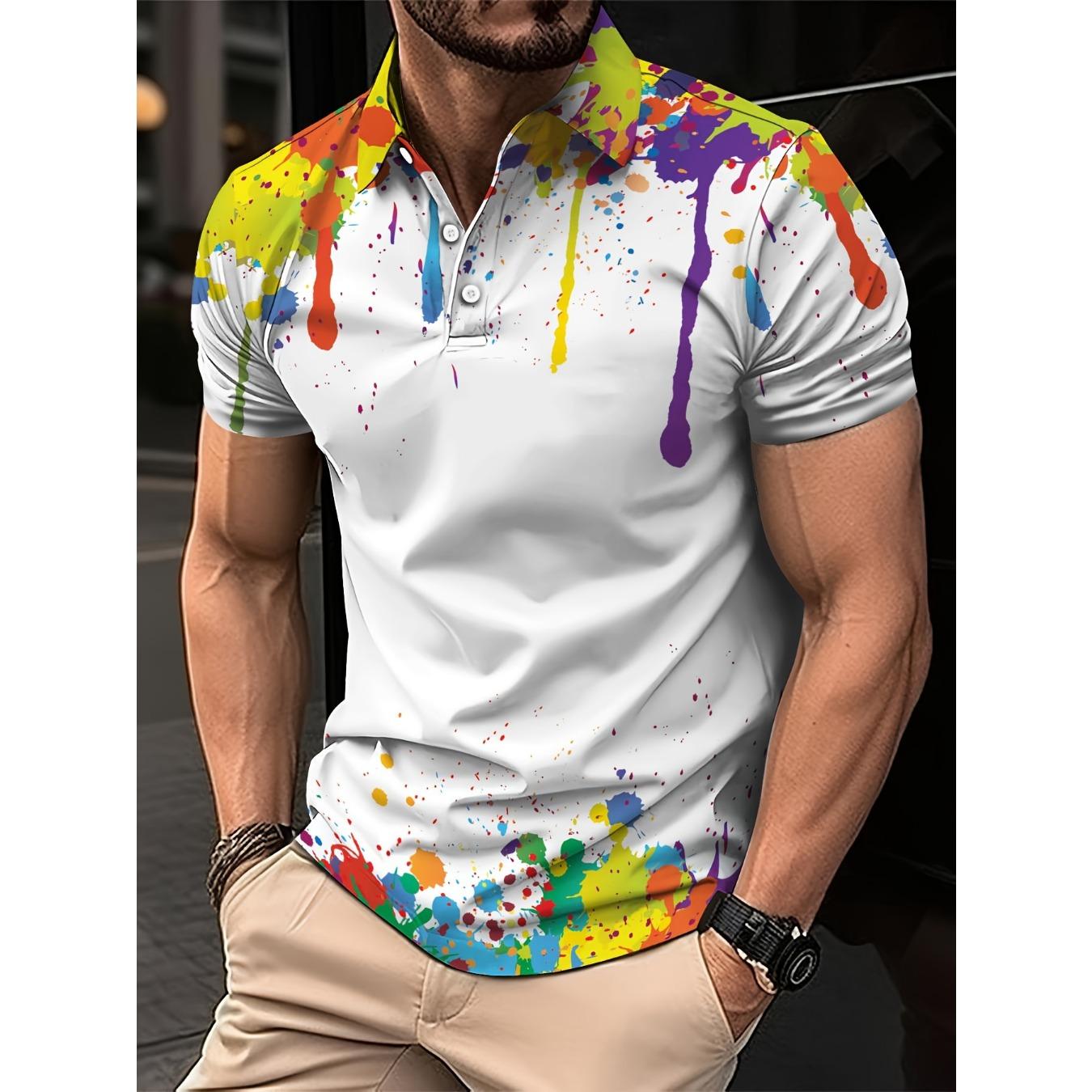 summer new men s POLO shirt features a casual fashionable comfortable soft and breathable 3D letter pattern print S