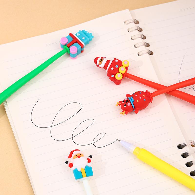48Pcs Christmas Santa Snowman Tree Shape Rocking Pen,Black 0.5mm Gel Ink Christmas Holiday Cute Pen for Office Party Gift,Portable Plastic pen