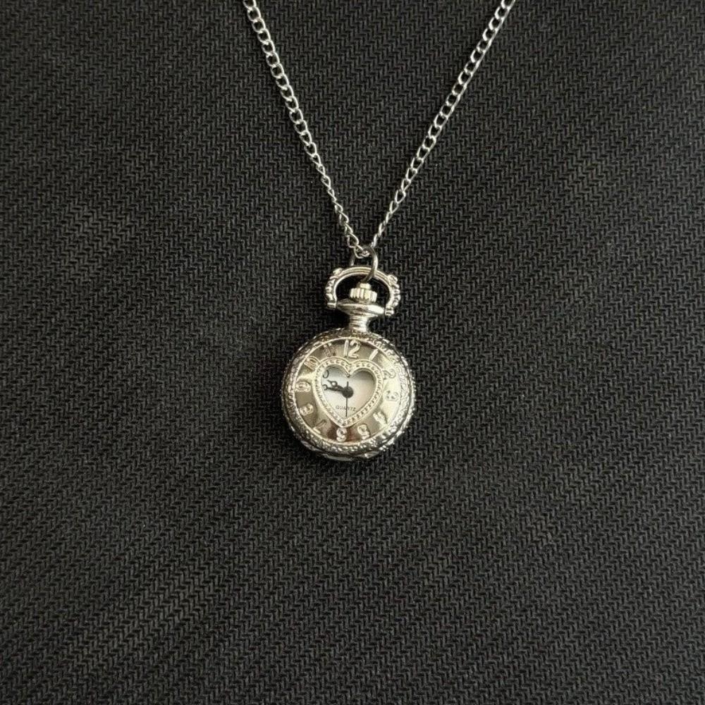 Fashion Style Hollow Heart Pocket Watch Keychain Design Pendant Jewelry Steampunk Clock Men Women