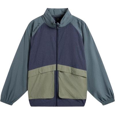 Li Ning CF Outdoor Series Comfortabel Eenvoudig Veelzijdig Opstaande Kraag Winddicht Rits Kleurblok Sportjack Herenjas Donkerblauw AFDV351-2