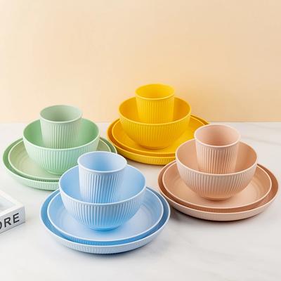 16Pcs Wheat Straw Dinnerware Set Eco Friendly Tableware Unbreakable Kitchen Cutlery Dishes Eating Cutlery Camping Service for 4