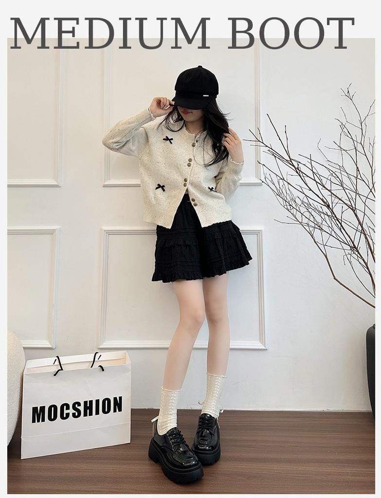 British Style Platform Small Leather Shoes Women's 2025 Spring and Autumn New Black Lace-up Loafers Versatile Casual Single Shoes