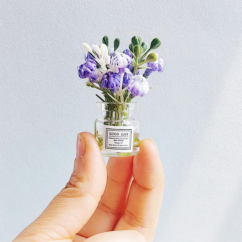 

1:6 1:8 кукольных миниатюрных цветов жасмина, стеклянная ваза, кукольный дом, горшечные растения, модельные игрушки, украшения из зеленых растений, поделки, декоративные игрушки фиолетовый