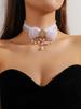 Vintage Black Lace Rose Necklace Bracelet Ring Set Women's Dinner Party, Dark Wind Neck Chain Bracelet