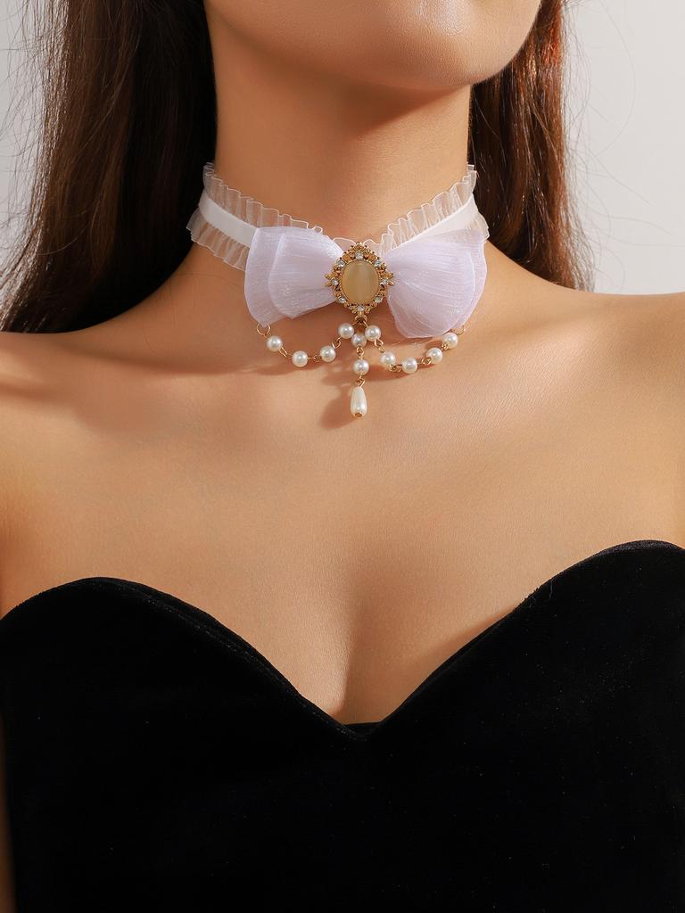 Vintage Black Lace Rose Necklace Bracelet Ring Set Women's Dinner Party, Dark Wind Neck Chain Bracelet