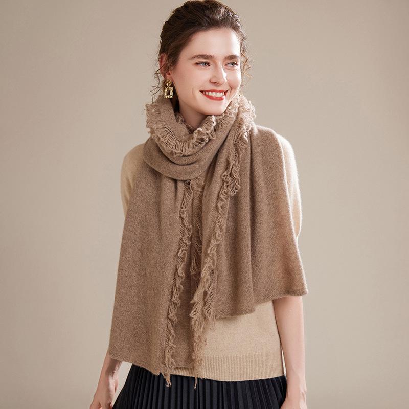 Women's 100% Pure Cashmere Scarf - 2024 Autumn/Winter Korean Style Tassel Knitted Shawl