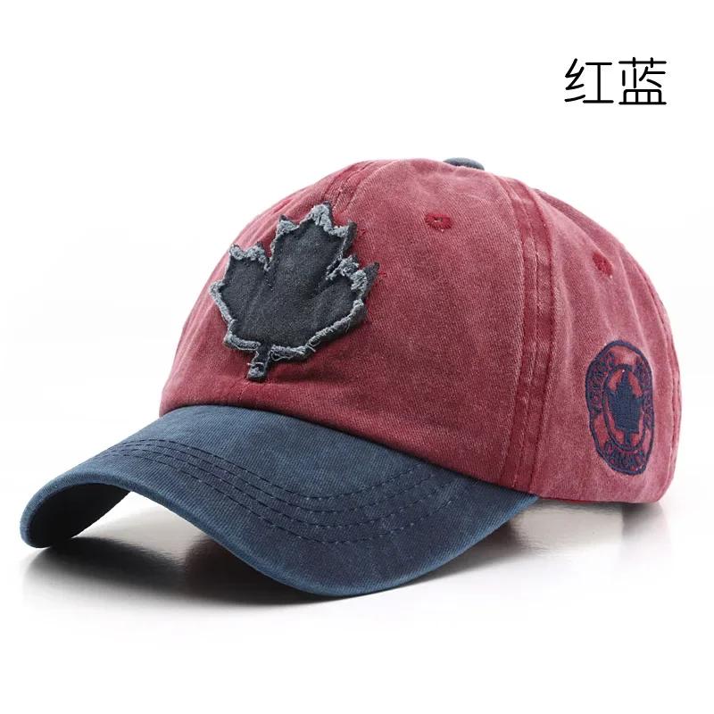 Men Hat Big Maple Leaf Embroidered Baseball Hat Women Retro Unisex Wash Cotton Baseball Hat Outdoor Sports Fishing Hat