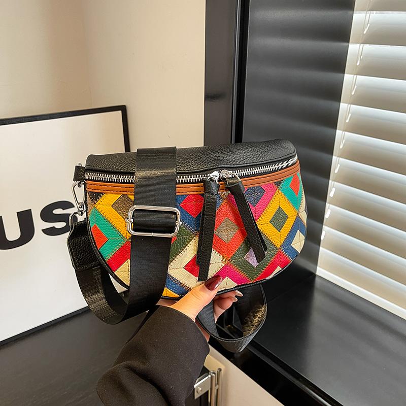100% Genuine Leather Woman Chest Bag Luxury Patchwork Cow Leather Women Crossbody Bags With Small Purse Female Handbag Waist Bag