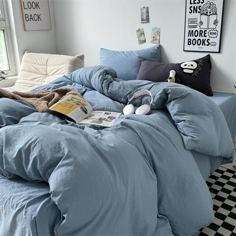 Cotton 4pcs set can sleep naked, super soft pure cotton quilt cover, student dormitory three-piece set, bed sheet, bed hat