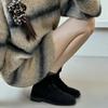 Herbst und Winter Leopardenmuster Reißverschluss hinten Retro Wildleder eckige Spitze dicker Absatz kurze Stiefel Mode vielseitige Martin Stiefel nackte Stiefel