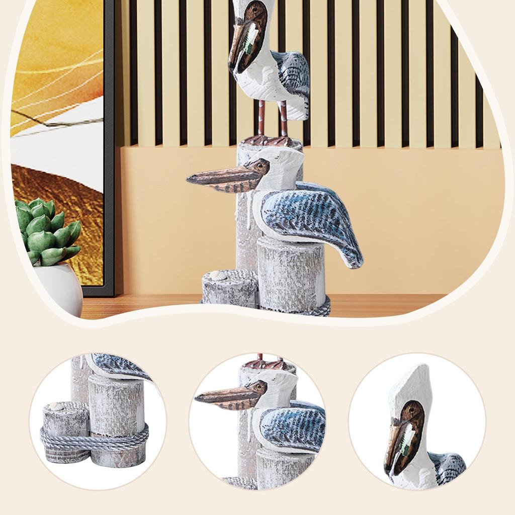 Nautical Statue Animal Figurine Wood Sculpture Bird Decor Ornament for Cabinet Bedroom Living Room Office Desktop