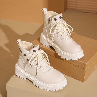 Stivali da Neve Invernali Caldi con Zeppa da Donna Fodera in Pelliccia Sintetica Allacciati Antiscivolo Stivaletti alla Caviglia Scarpe con Cerniera Laterale Stivali Chelsea da Passeggio Stivali da Combattimento da Donna