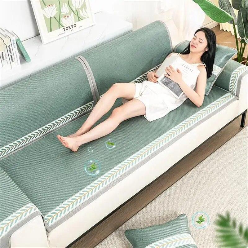 Summer Mosquito Repellent Cold Mat Sofa Cushion Cover Ice Silk Anti Slip Sofa Cover Fabric Cushion Living Room Sofa Decor