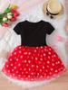 Mädchen Kurzarm Gepunktetes Tüllkleid Kinder Frühling Sommer Prinzessinnenkleid