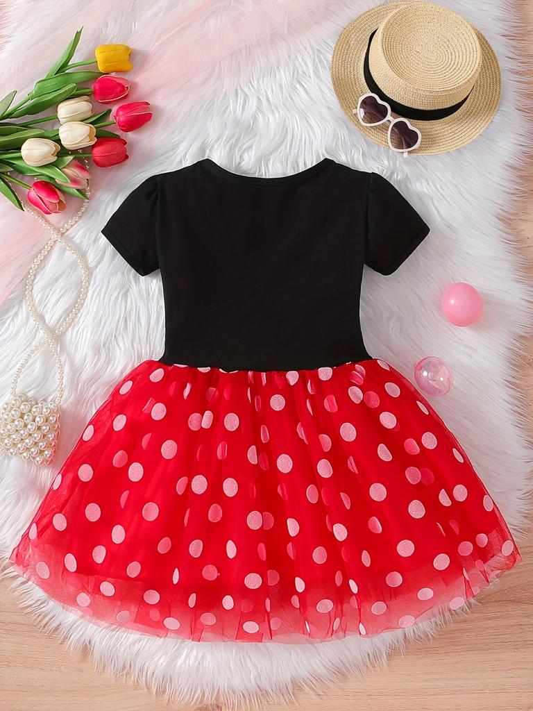 Mädchen Kurzarm Gepunktetes Tüllkleid Kinder Frühling Sommer Prinzessinnenkleid