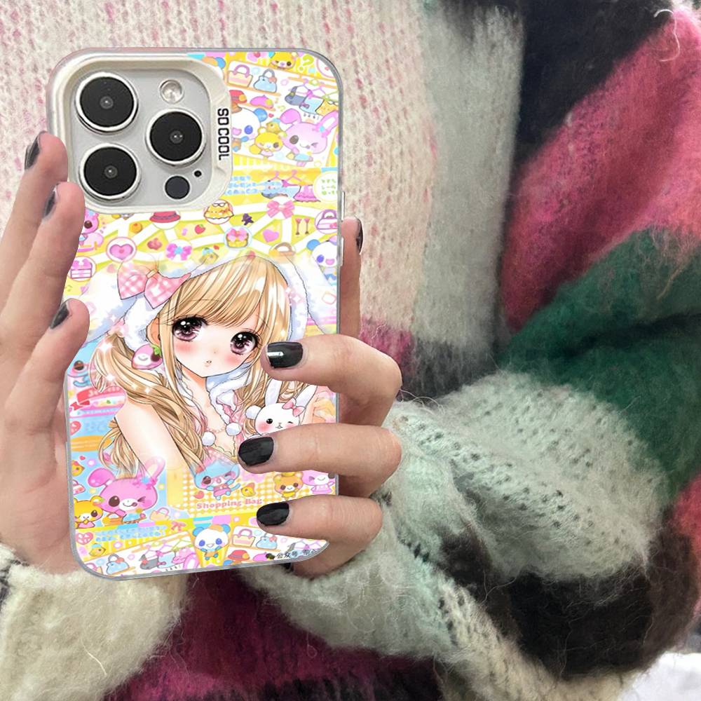Japanese Cute Girls Y2K frosted Phone Case For iPhone 17 16 15 14 Plus 13 12 11 Pro Max X Xs XR Silver Hard Cover