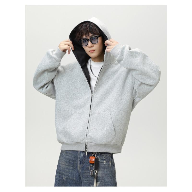 Men Heavy Weight American Color Block Loose Hooded Long Sleeve Zip Up Casual Hoodie Jacket