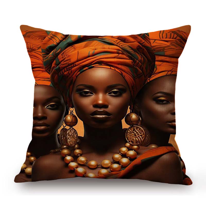 Beautiful African Girl Traditional Africa Costume Fashion Art Lady Oil Painting Ethnic Style Sofa Pillow Case Cushion Cover