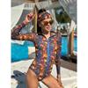 10 Colors UPF 35+ Retro Long Sleeve Swimwear Bodysuit High-end Mesh One Piece Swimsuit Women 2025 Sexy High Cut Bathing Suit