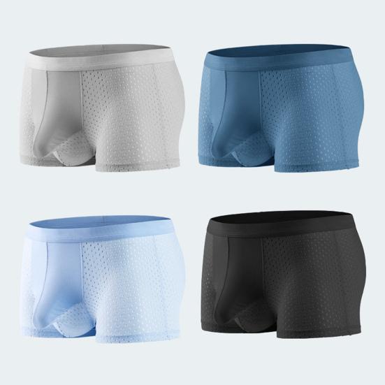 Men Boxers Elephant Nose Thin Seamless Ice Silk Hollow Mesh Mid Waist Mesh High Elasticity Solid Color
