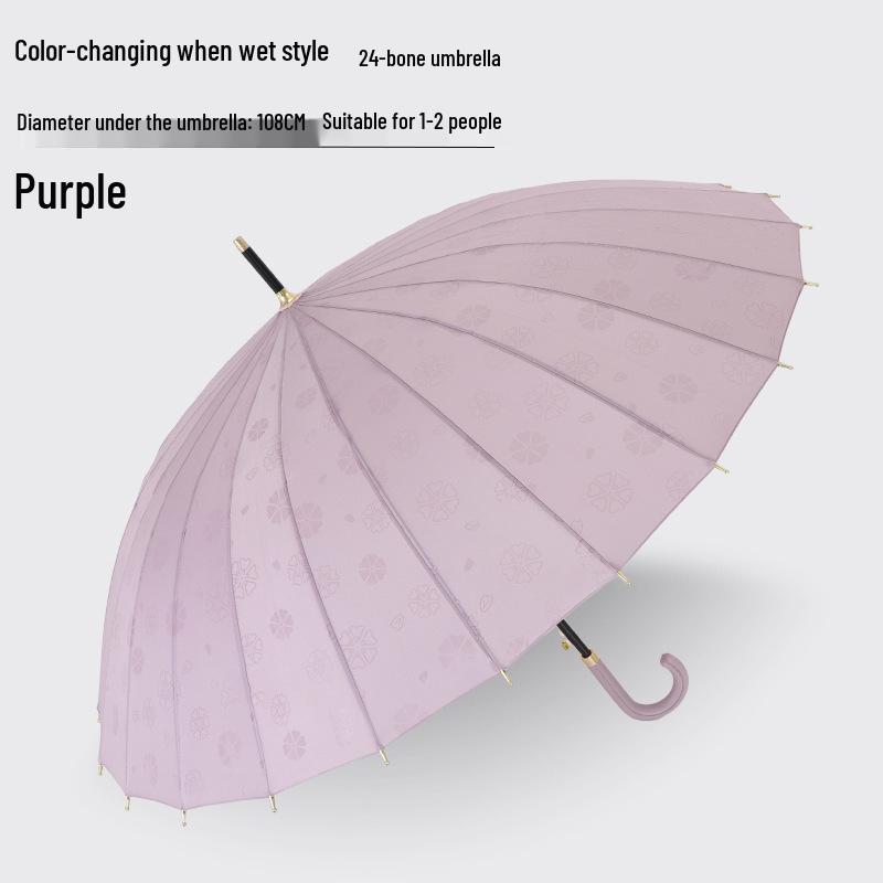 Double Person Water-Activated Blooming Long-Handled Umbrella for Women – Storm Curved Handle, Reinforced Rainproof Design
