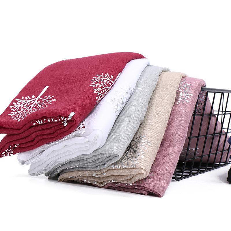 Summer New Cotton Scarf For Women Girls Students Silver Tree Linen Scarves Soft Knitting Viscose Shawl Spring Female Wrap Shawls