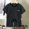 2Pcs/set Striped Casual Sports Short Sleeve +Short Pants Set Summer Children's Top and Bottom Clothes Set