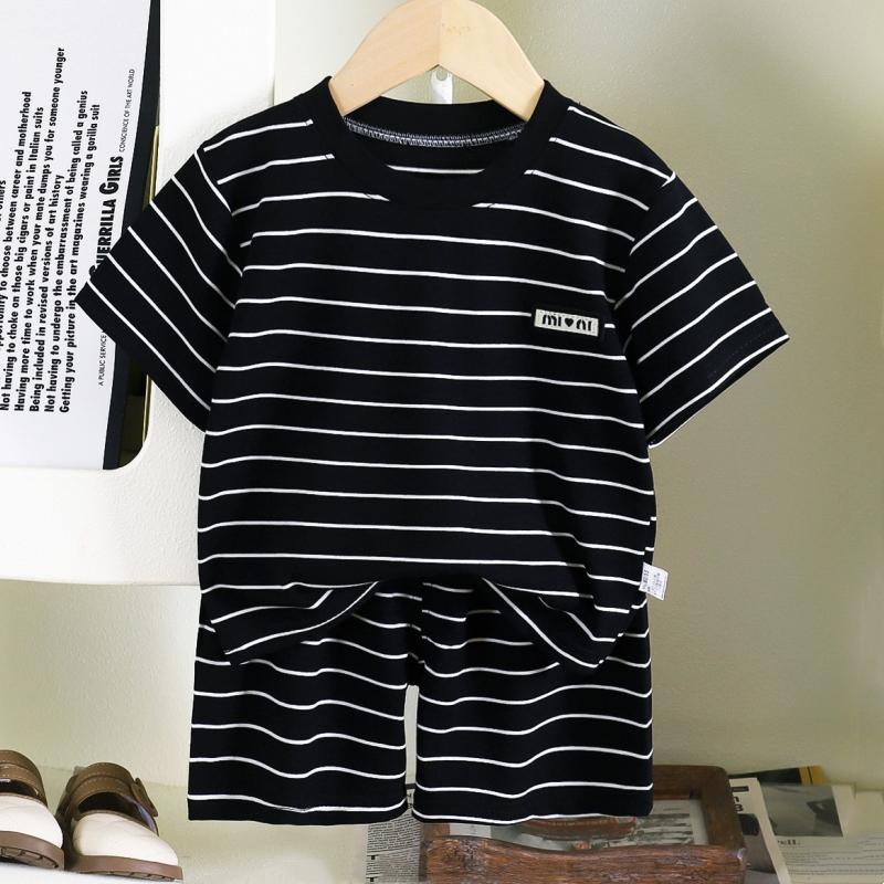2Pcs/set Striped Casual Sports Short Sleeve +Short Pants Set Summer Children s Top and Bottom Clothes Set 80